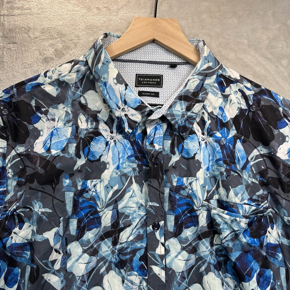 7 Diamonds Shirt Mens L Monday Flowers 4 Way Stretch Classic Short Sleeve